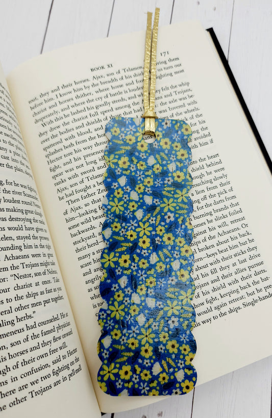 Blue and Yellow Floral Cork Bookmark