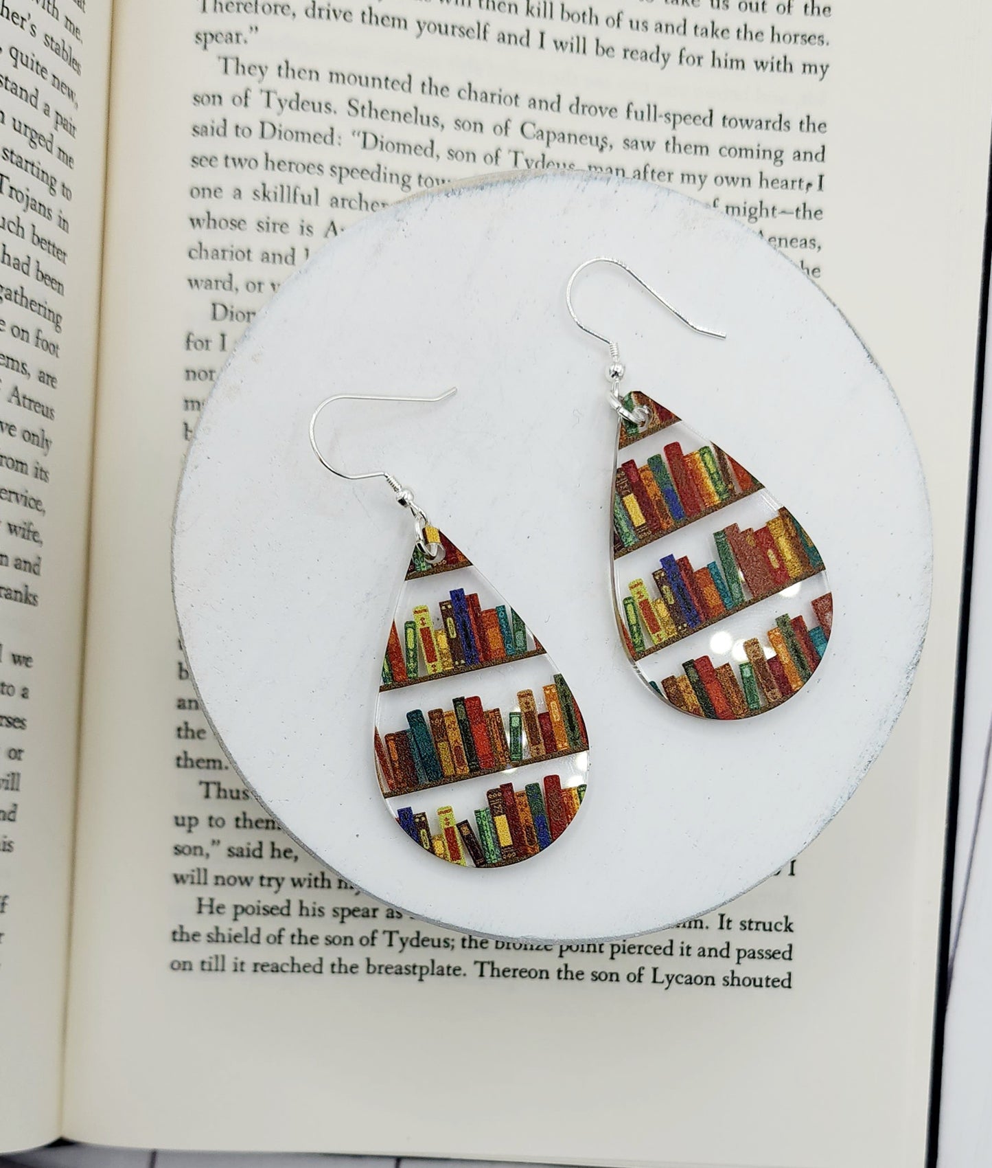 Bookshelf Acrylic Teardrop Earrings