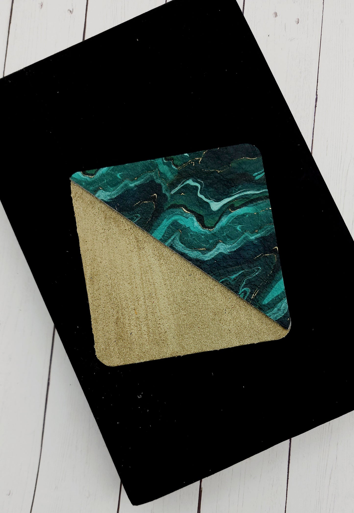 Emerald Geode Leather Corner Bookmark