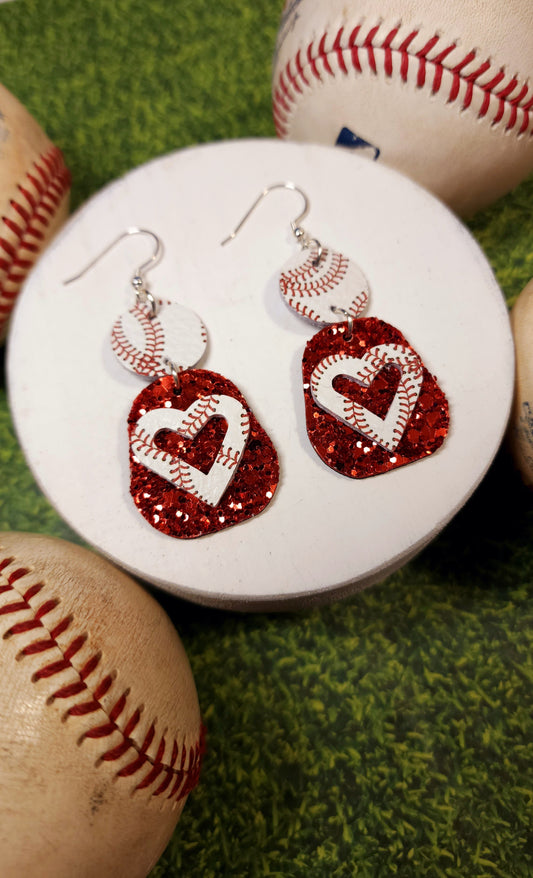 Red Glitter Heart Baseball Halie
