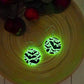 Watch these glow!  White acrylic white rounds with black bats flying.  These glow in the dark!