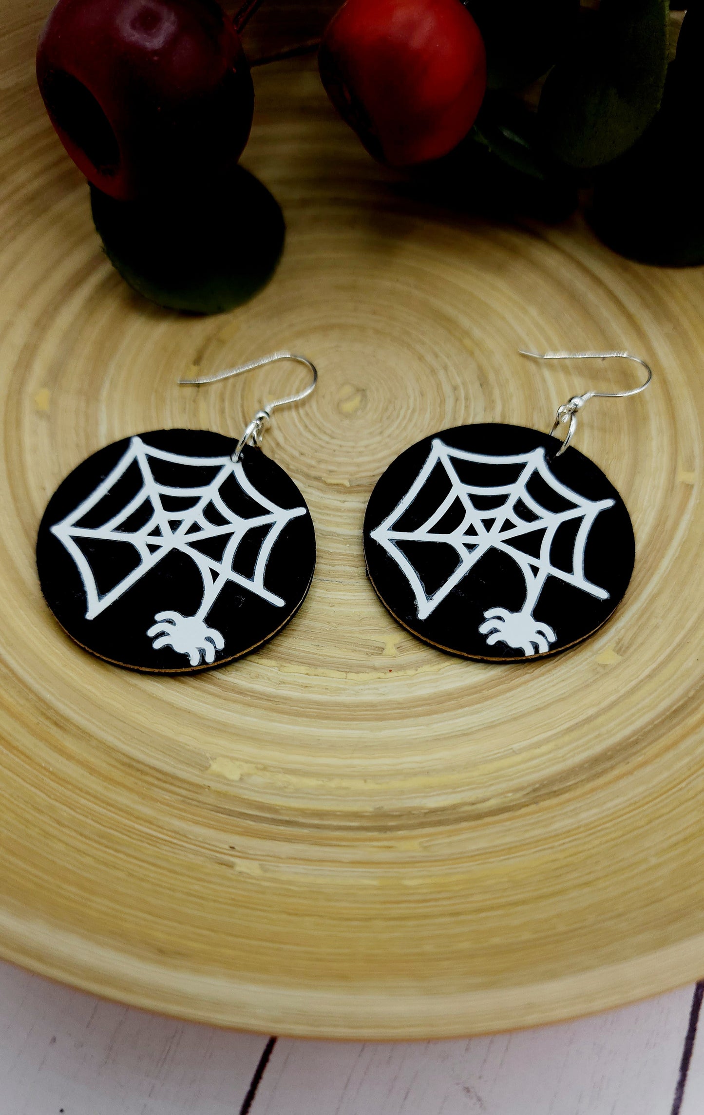 Glow In The Dark Spider and Web on Black Cork Rounds