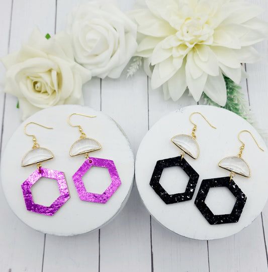 Hexagon with Crystal Gold Half Moons