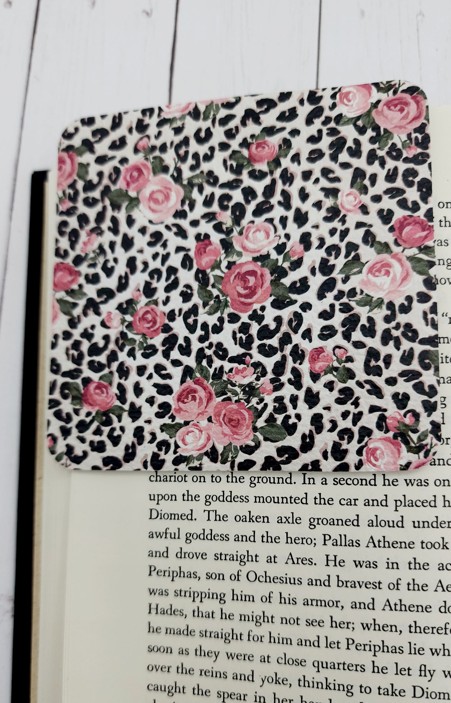 Bookmark Leopard Rose Leather Corner
