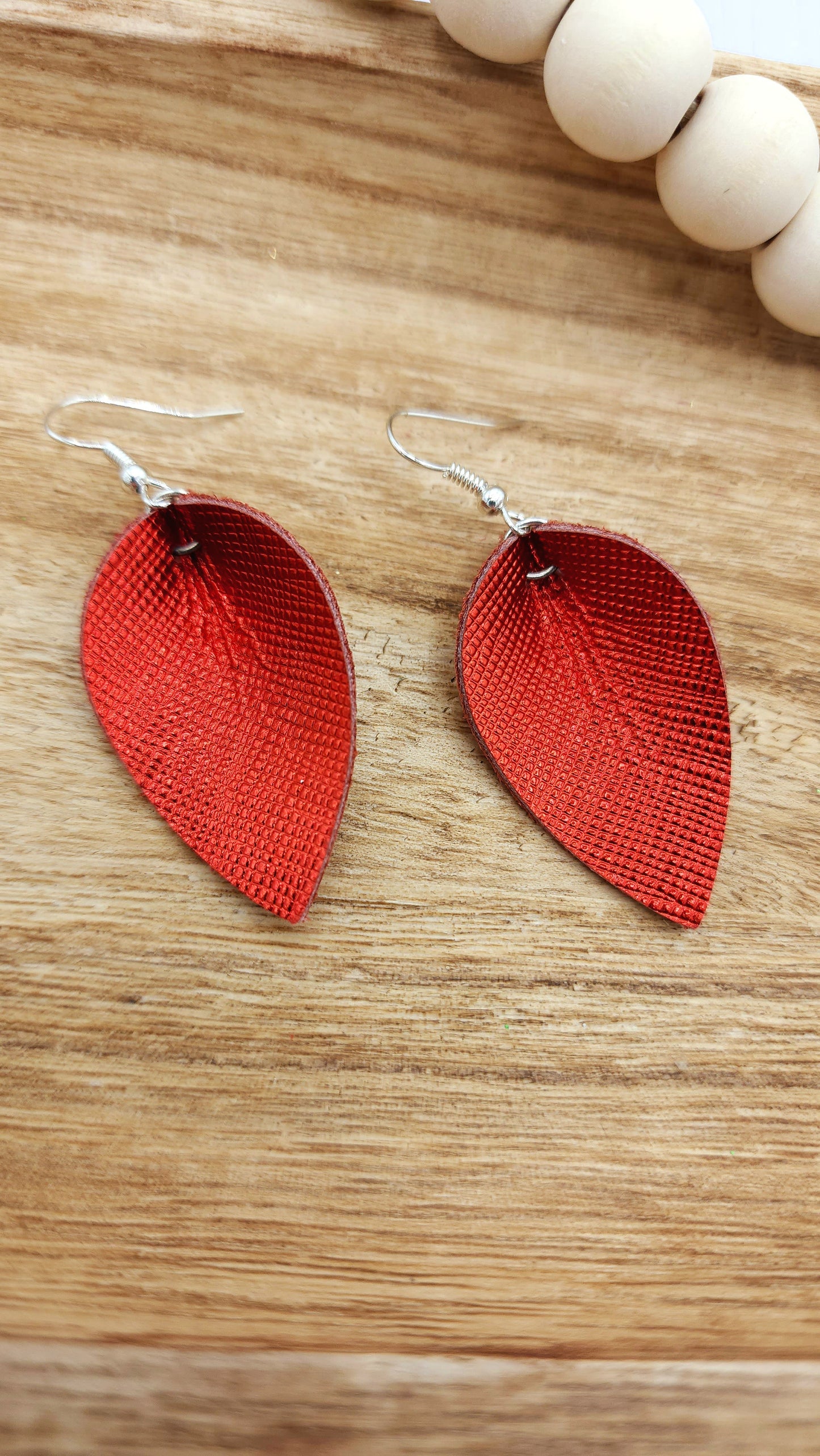 Metallic Red Saffiano Pinch Earrings (3 sizes available)