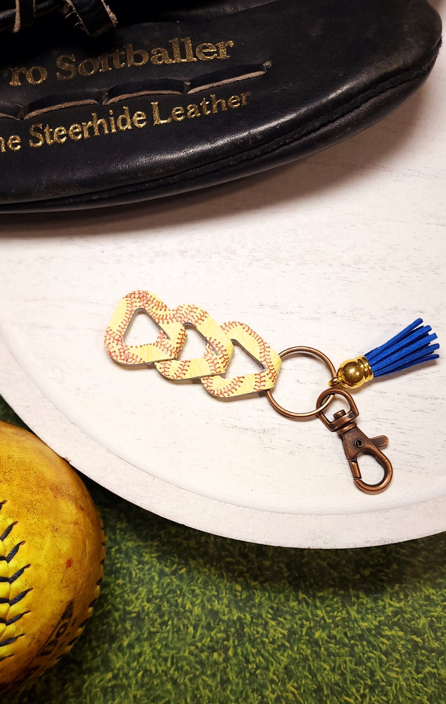 Softball Stitching Interlocking Keychain