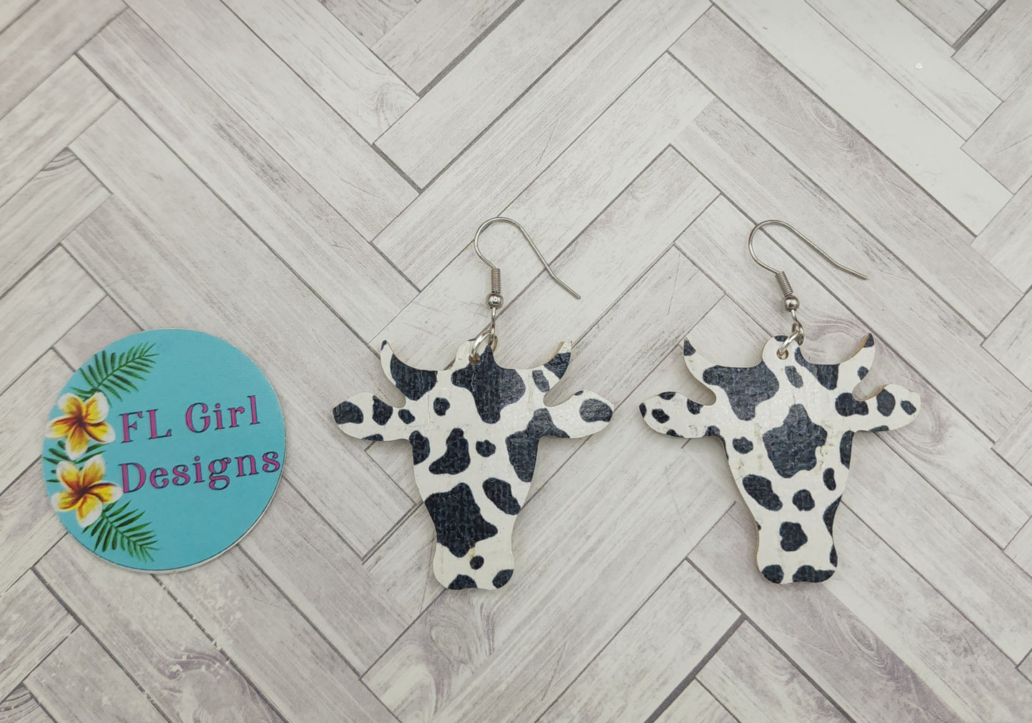 Black and White Cow Cork Earrings
