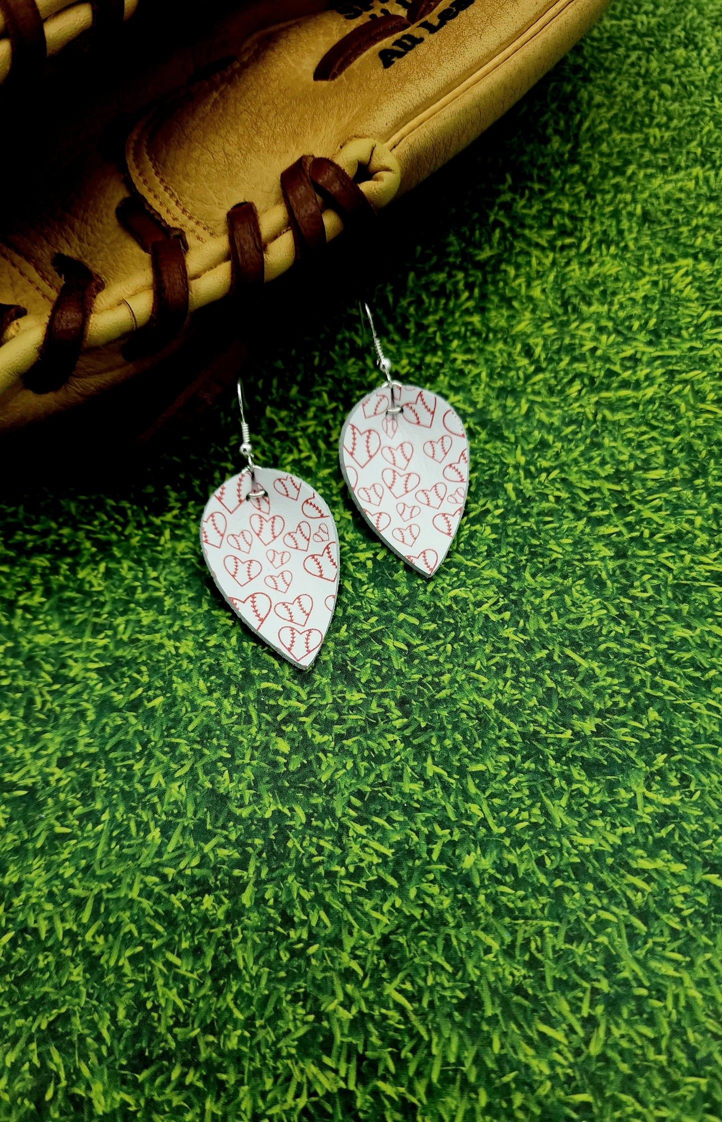 Baseball Hearts Pinch Earrings (3 sizes available)