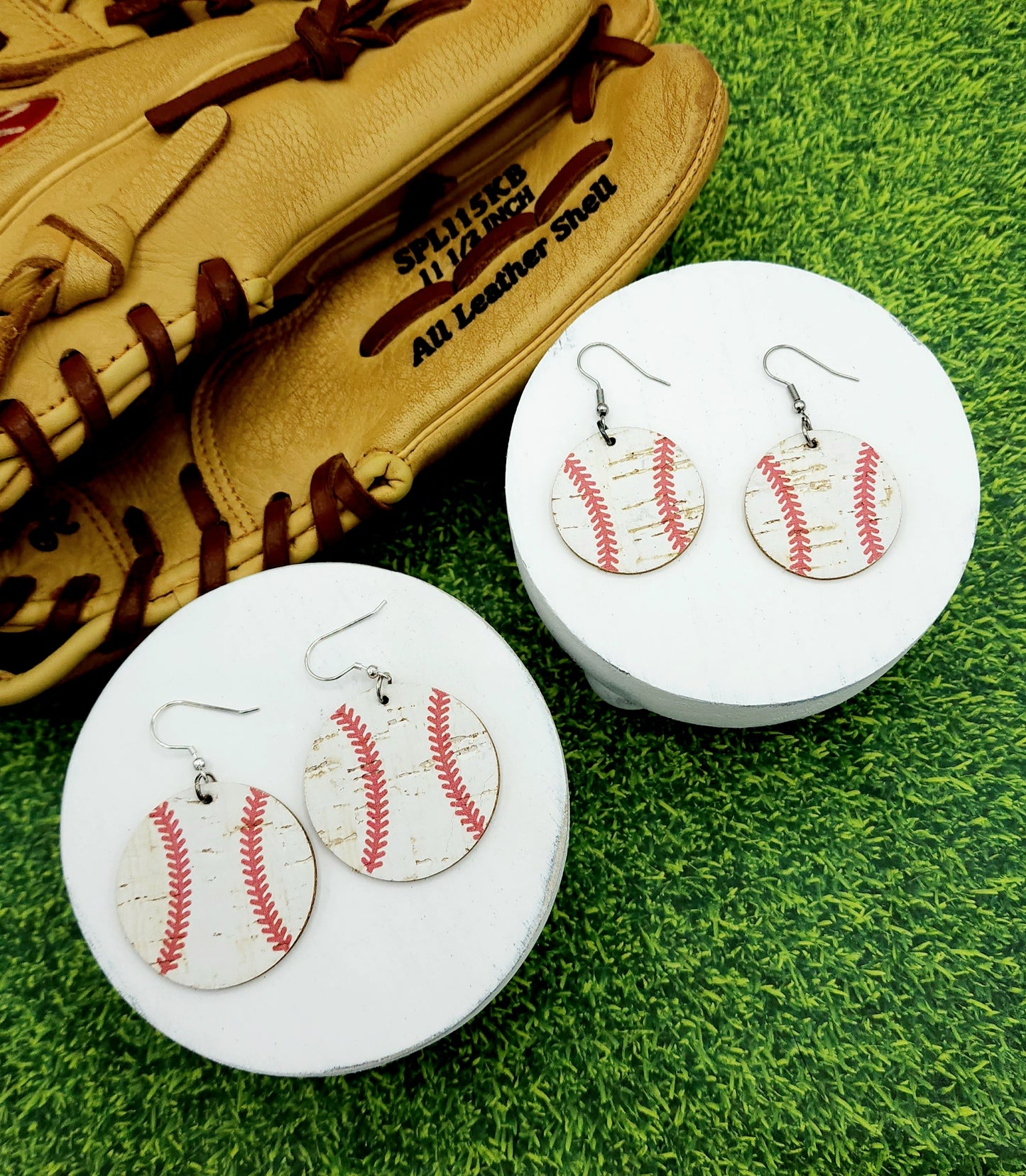 Baseball Cork Round Earrings (2 sizes available)