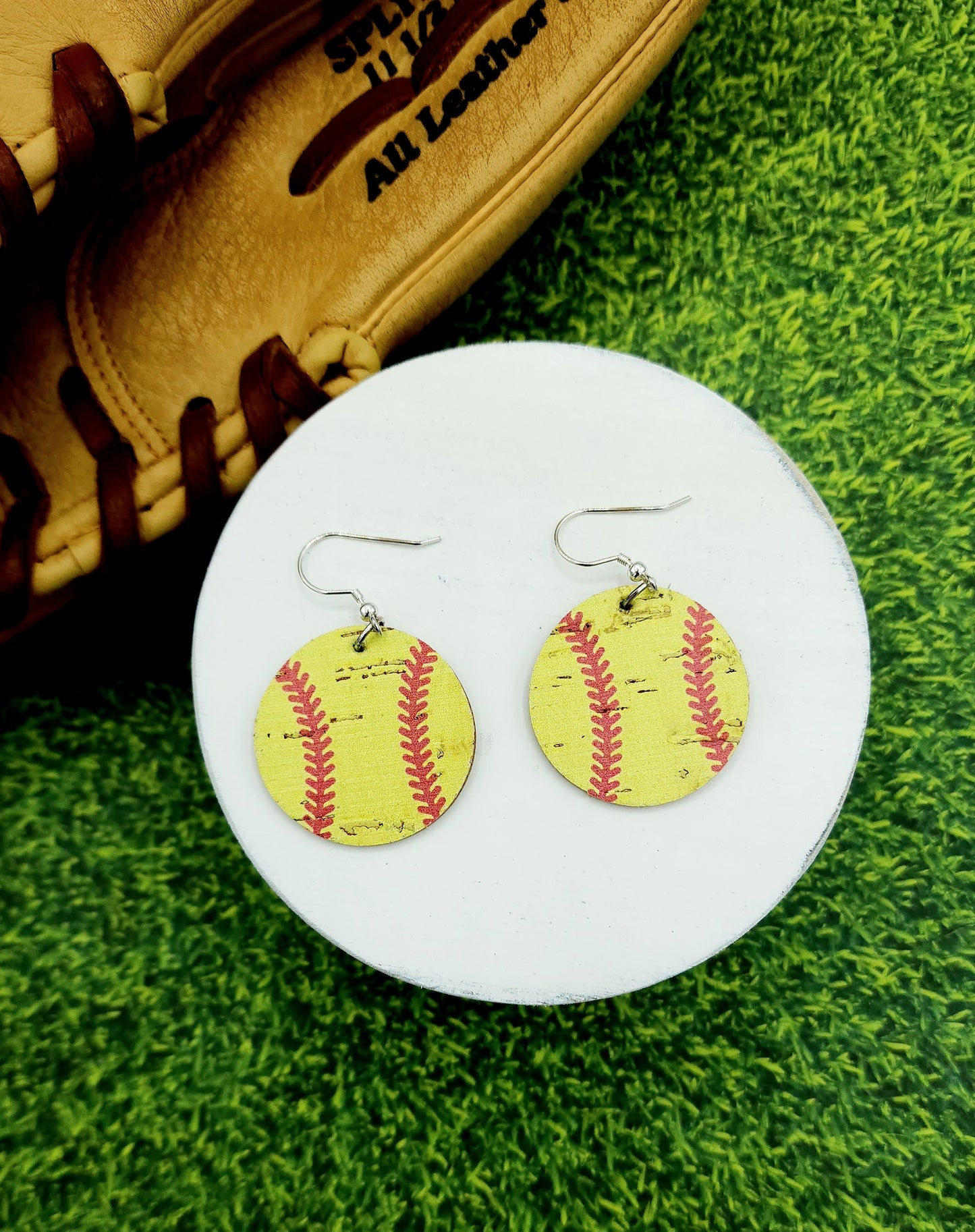 Softball Cork Round Earrings (2 sizes available)