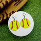 Softball Round Genuine Leather Earrings